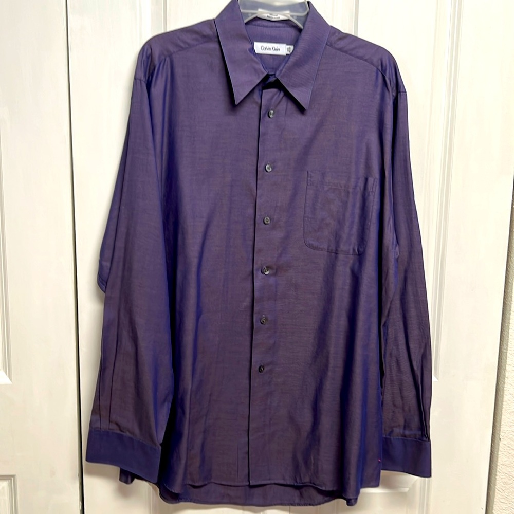 Calvin Klein Dark Purple Pocket Long Sleeve Dress Shirt Size 16.50